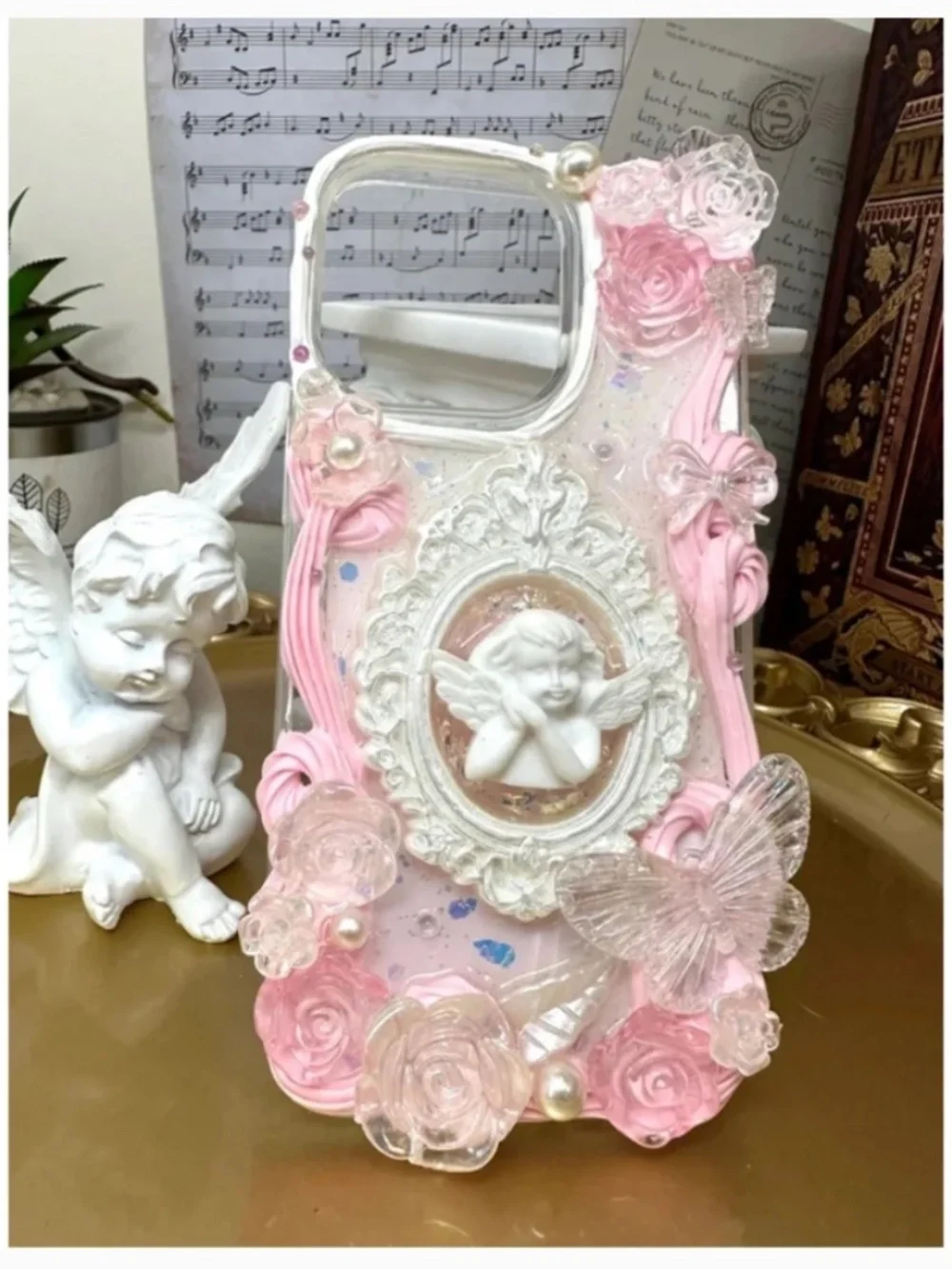 iPhone 13pro Baroque angel Phone Case, Handmade case